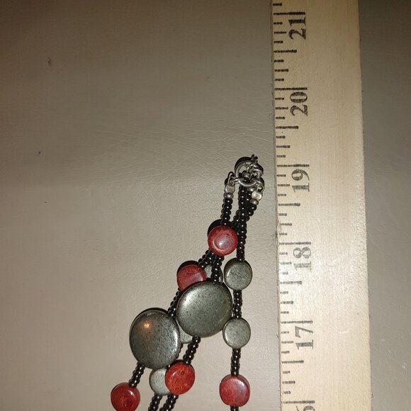 Sterling Silver Natural Stone Necklace Red Jasper or Coral stamped 925 - Picture 8 of 13